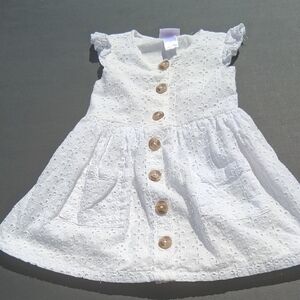 Little Lass White Eyelet Button-Front Dress with Wooden Buttons